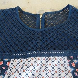 Navy Blue Multi-Pattern Shift w Exposed Zipper, L